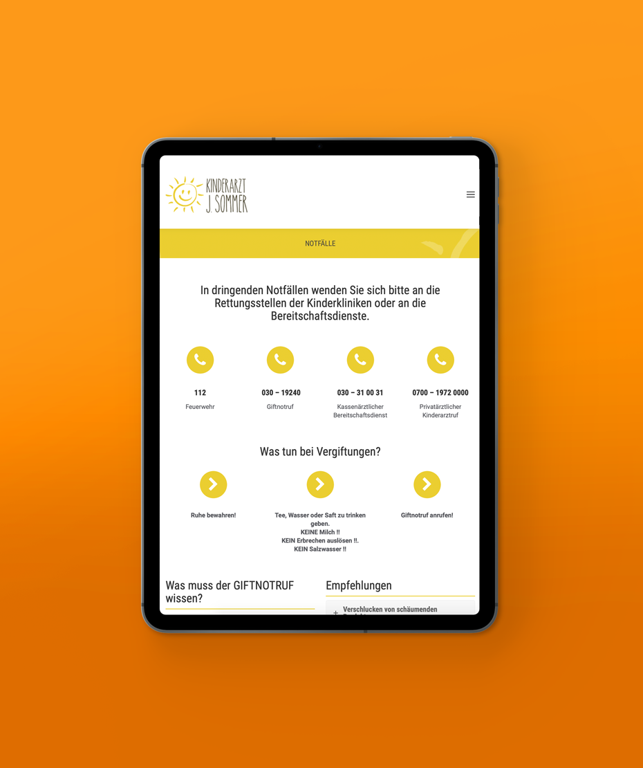 Webseiten-Erstellung für Kinder- und Jugendarzt "J.Sommer"